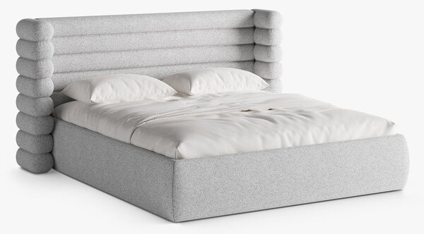 Letto imbottito Mount con contenitore in tessuto strutturato Puente - 180x200 cm