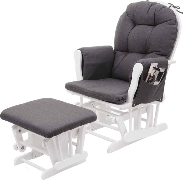 Poltrona relax MCW-C76, poltrona a dondolo con poggiapiedi ~ Tessuto, grigio scuro, struttura bianca