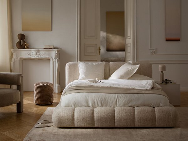 Letto imbottito Solange con contenitore in chenille Silencio – 140x200 cm