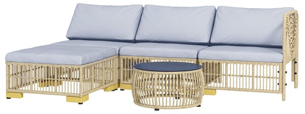 Set di mobili da giardino in rattan Outsunny, composto da 5 pezzi. Set di mobili per balcone, divano con cuscini