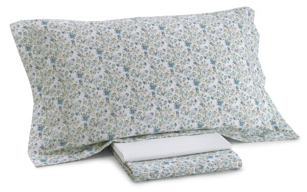 Completo Lenzuola MATRIMONIALE - 250X290 175X205 2 FEDERE 50X80 Bouquet AZZURRO Percalle Caleffi