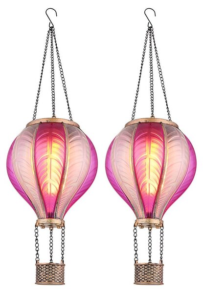 Lampada solare a LED (2 luci), mongolfiera, rosa, effetto fuoco, H 46,5 cm