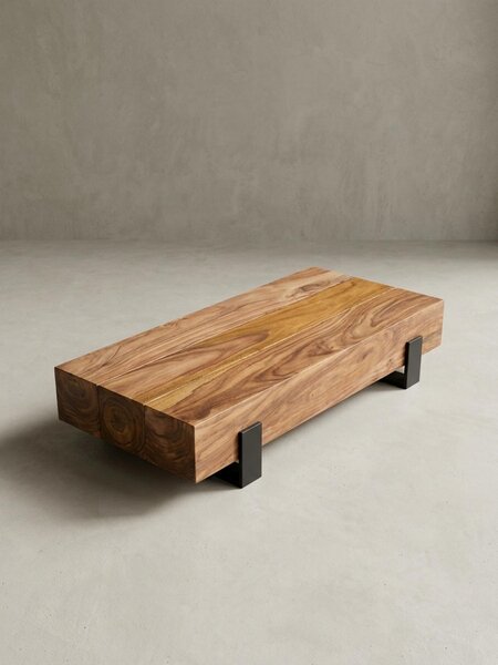 Tavolino da divano in legno di sheesham, design moderno e puristico, fatto a mano e robusto, superficie protettiva laccata e sigillata. 115x44x22 cm | Kadima Design