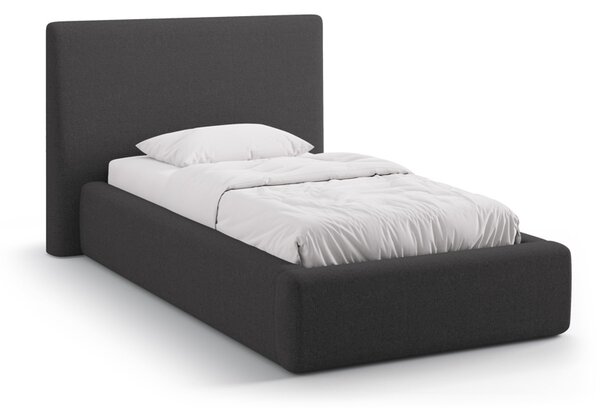 Letto Asti in tessuto strutturato con contenitore e testiera imbottita - 90×200 cm