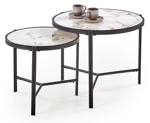 Set 2 tavolini FATIMA effetto marmo bianco e nero – Ø63x50 cm / Ø48x43 cm