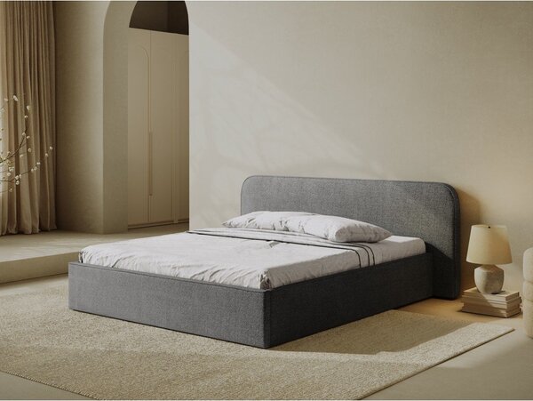 Letto matrimoniale imbottito grigio scuro con contenitore e rete inclusi 180x200 cm Elizabeth – Micadoni
