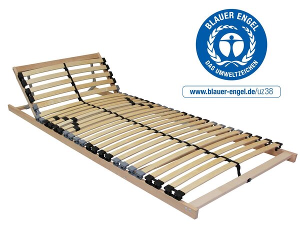 Rete a doghe BeCo Easyfix K, 90 x 200 cm, certificata Blauer Engel, valutazione "Ottimo", 28 doghe, smontata, testata regolabile manualmente