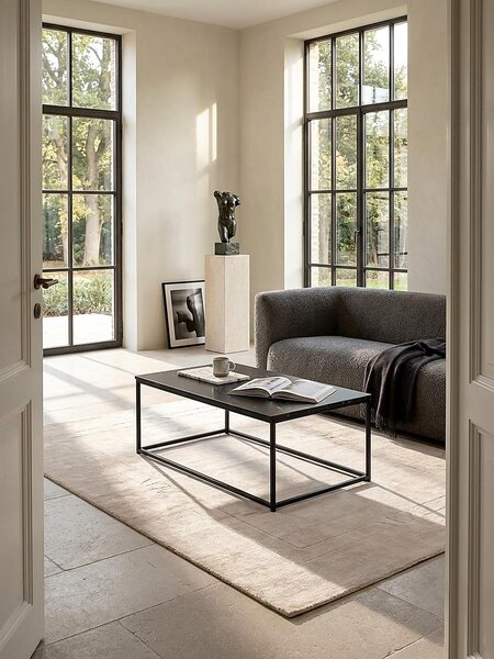 Tavolino da salotto 100x60x40 cm con effetto marmo nero, tavolino da salotto con struttura in metallo, tavolino da divano rettangolare, tavolino da salotto, tavolino ausiliario