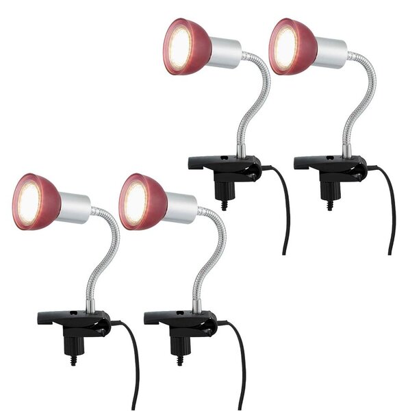 Lampada da tavolo a 4 LED, morsetto, faretto mobile, rosso, H 34cm