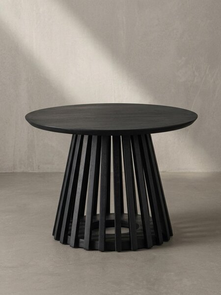 Tavolino da salotto 60x60x41 cm in legno massello di mango nero Tavolino rotondo, tavolino da salotto di design con struttura a griglia, tavolino da caffè per soggiorno moderno