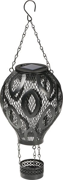 Lampada decorativa a LED a forma di mongolfiera in metallo con illuminazione solare e gioco di ombre in stile orientale, nera