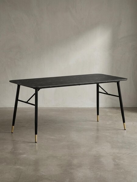 Tavolo da pranzo 180x90x76 cm, nero effetto marmo, moderno, tavolo da cucina grande, tavolo da pranzo rettangolare, tavolo da pranzo con gambe in metallo