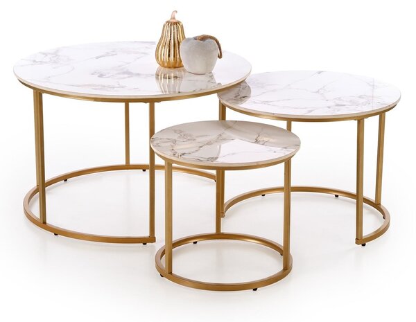 Set 3 Tavolini Gilda effetto marmo bianco e oro – 80/60/45 cm
