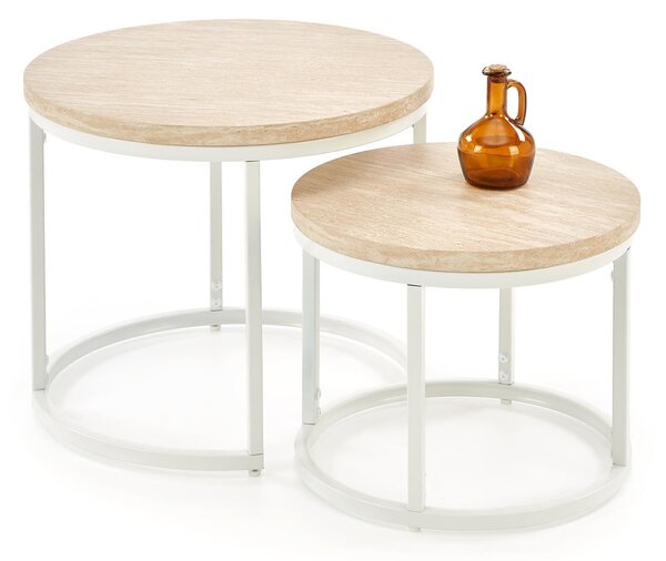 Set di Tavolini OREO in finitura travertino e bianco – Ø53/Ø43 cm (set da 2)