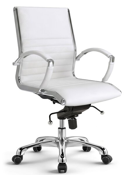 VERSEE Montreal sedia girevole in pelle bianca - sedia da scrivania ergonomica, sedia da ufficio imbottita di con schienale alto, stabile fino a 150 kg di carico