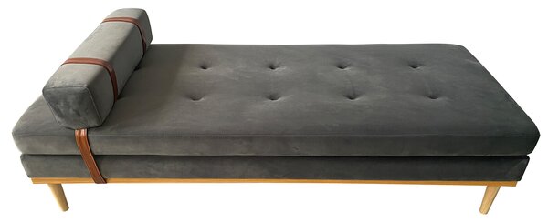 SalesFever daybed | incl. poggiatesta e poggianuca | rivestimento in velluto | struttura in legno di Hevea | L 180 x P 75 x H 42 cm | grigio - naturale