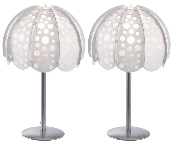 Set di 2 lampade da tavolo, tessuto, bianco, con fori, altezza 36 cm