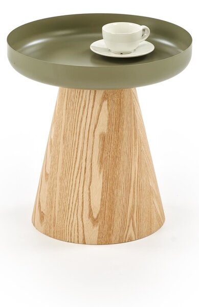 Tavolino Gina rotondo in legno naturale e verde – ø40×42 cm