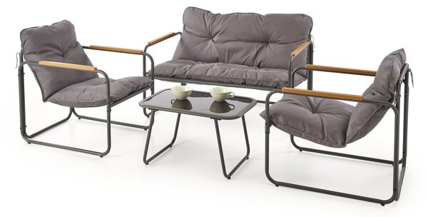 Set da giardino HUDSON con divano, 2 poltrone e tavolino – grigio chiaro / marrone