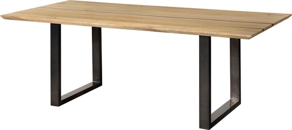MASSIVMOEBEL24 | Tavolo da pranzo in legno di mango e resina epossidica nera 180x90x76 laccato natur / gambe a U antracite lucido EPOXY