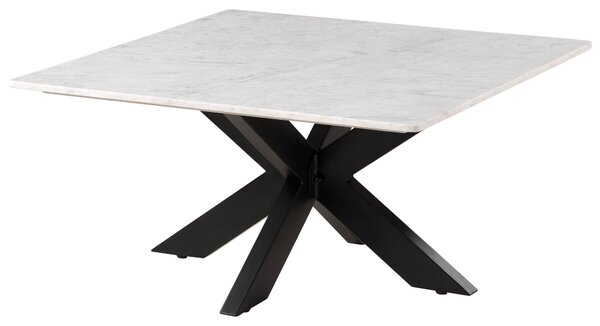 MASSIVMOEBEL24 | Tavolino da salotto in marmo bianco - gambe incrociate in ferro nero 137x137 BARCELONA #316