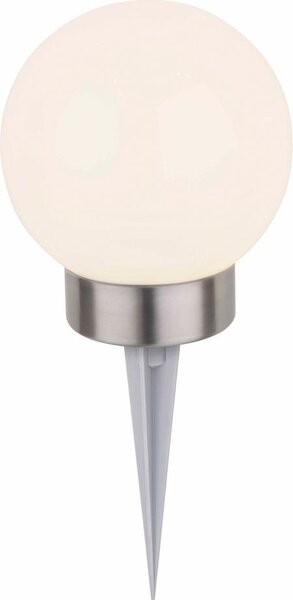 Lampada solare Dehner Tampa, sfera solare con picchetto / cambio colore, Ø 30 cm, altezza 47 cm, plastica / acciaio inossidabile, bianco / argento