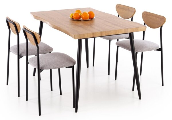 Set DICKY – Tavolo + 4 sedie in finitura naturale, nero e grigio – 120x80x75 cm