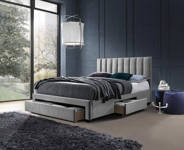 Letto GRACE 140 con cassetti – tessuto velvet grigio – 140x200 cm
