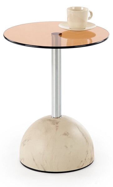 Tavolino Ariana in vetro effetto marmo beige e metallo bruno – Ø40x51 cm