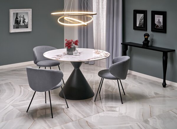 Tavolo Garet rotondo in gres porcellanato effetto marmo bianco – fi120x76 cm