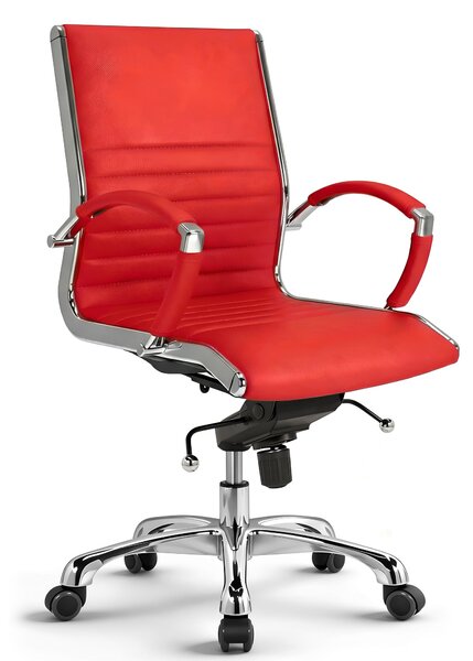 VERSEE Montreal sedia da ufficio in pelle rossa - sedia da scrivania ergonomica con schienale alto, comoda sedia girevole, imbottitura di alta qualità, supporta fino a 150 kg