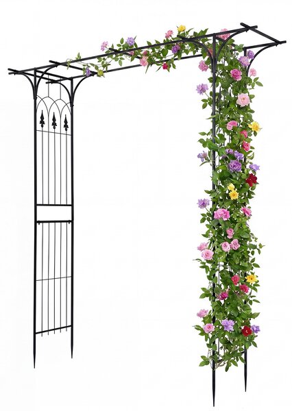 Costway Arco da giardino metallico a tetto piatto con traforo elegante, Traliccio esterno per rampicanti per matrimoni e feste