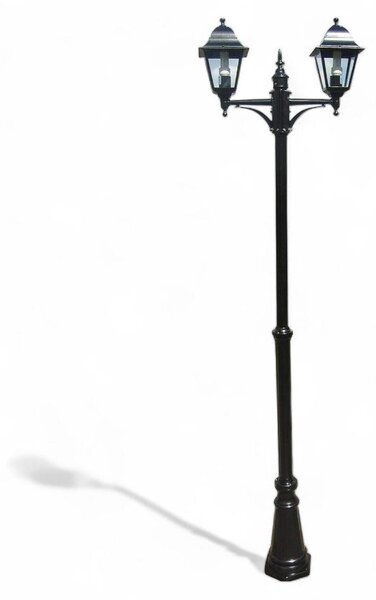 Lampione da giardino nero due luci trasparenti altezza 230 cm IP44 in alluminio verniciato adatto per esterni 2x100W
