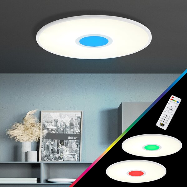Pannello LED BRILLIANT pannello a superficie Ø 45 cm in bianco | Lampada da soffitto dimmerabile con luce centrale RGB e telecomando | Metallo/plastica | 2400 lumen 24 W | Colore della luce regolabile da 2700 a 6500 Kelvin