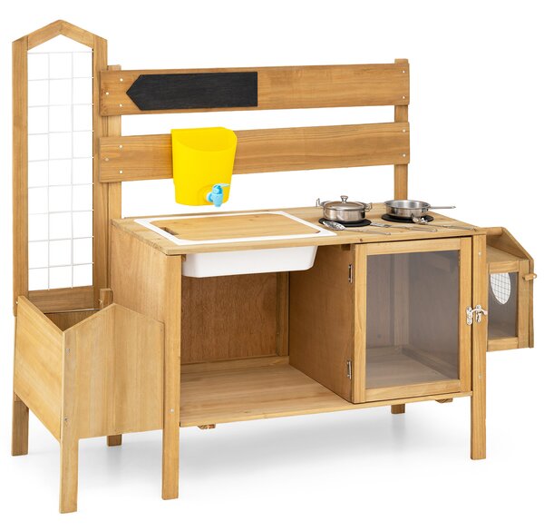 Costway Cucina giocattolo per bambini gabbia uccelli fioriera traliccio rubinetto lavello, Cucina da fango interattiva per bambini 3+ anni