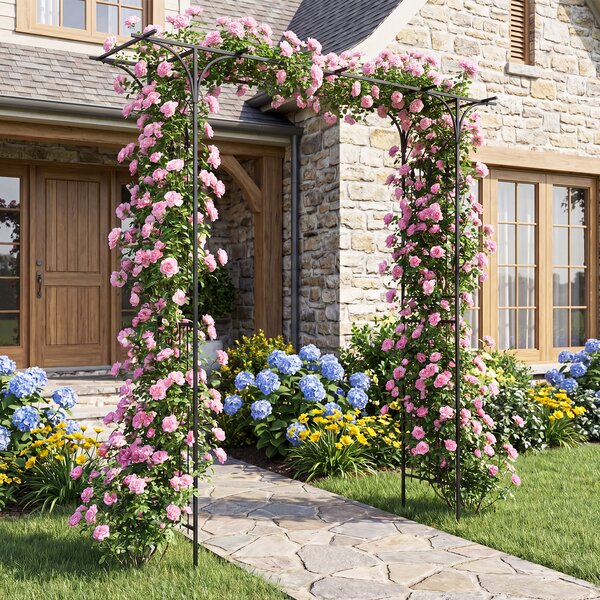 Costway Arco da giardino metallico a tetto piatto con traforo elegante, Traliccio esterno per rampicanti per matrimoni e feste