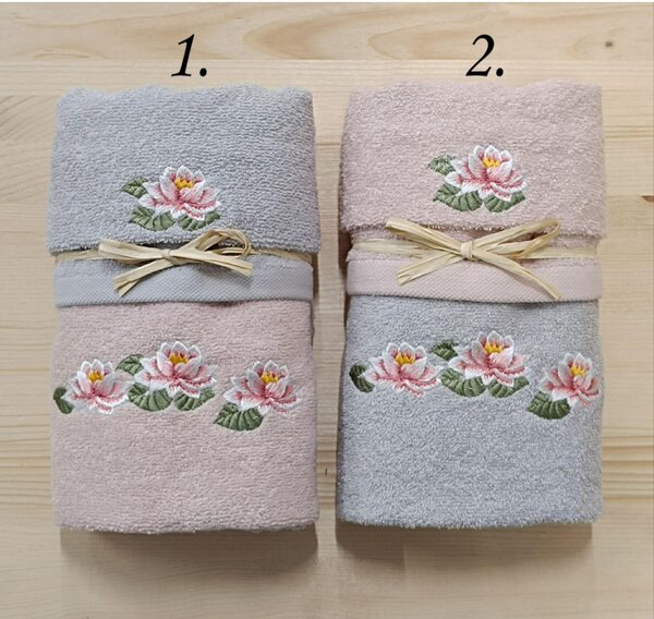 Set regalo di asciugamani Ninfea rosa-grigia 40x60 cm + 50x100 cm