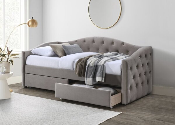 Letto Aloha con cassetti in velluto beige – 90x200 cm