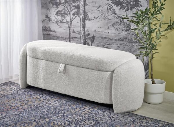 Panca Ficaria con contenitore in bouclé crema – 150x47x51 cm