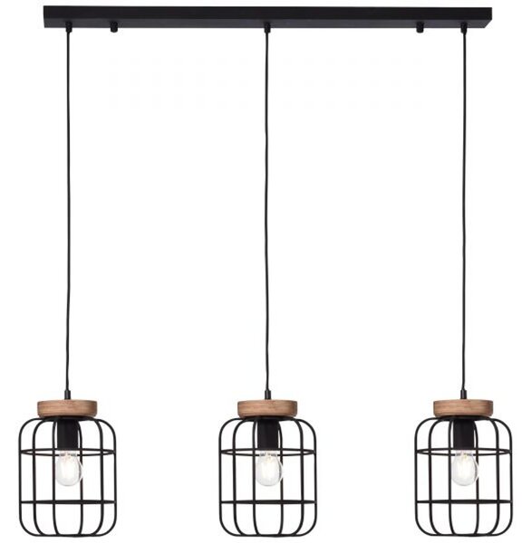 Lampada a sospensione Brilliant Gwen a 3 luci, finitura legno antico/nero corindone