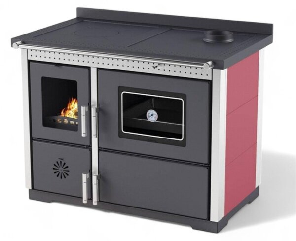 Stufa Cucina riscaldamento a Legna piano cottura in ghisa con Forno Struttura in acciaio Exclusive Inox