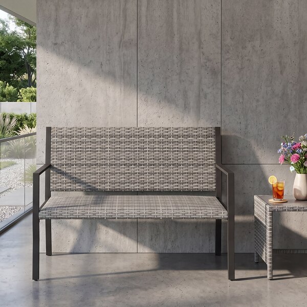 Costway Panchina da giardino in rattan con braccioli e schienale ergonomici, Panca da esterno 2 posti per terrazza e balcone Grigio