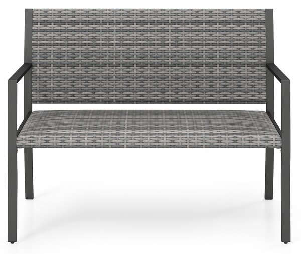 Costway Panchina da giardino in rattan con braccioli e schienale ergonomici, Panca da esterno 2 posti per terrazza e balcone Grigio
