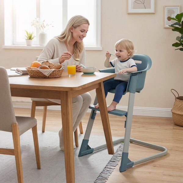 Costway Seggiolone pappa alto in pp con vassoio/cuscino rimovibili, Seggiolone per bimbi 6-36 mesi cintura/barriera/poggiapiedi