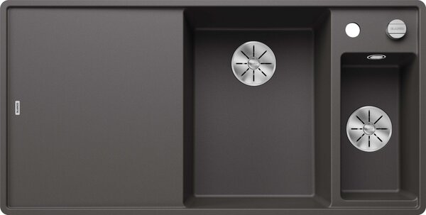 BLANCO AXIA III 6 S-F, SILGRANIT® PuraDur®, grigio roccia, vasca a destra, con scarico a distanza, incluso tagliere in vetro