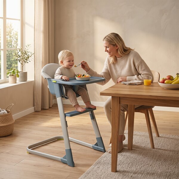 Costway Seggiolone pappa alto in pp con vassoio/cuscino rimovibili, Seggiolone per bimbi 6-36 mesi cintura/barriera/poggiapiedi