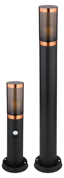 Set di 2 lampade da terra per esterni, acciaio inox, nero, fumo, rame