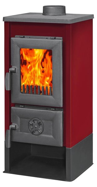 Stufa riscaldamento a legna con struttura in acciaio e ripiano in ghisa 7 kw - Red
