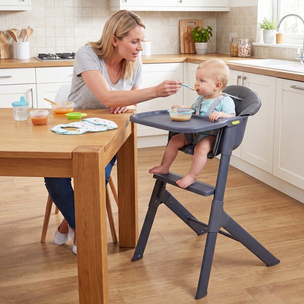 Costway Seggiolone pappa evolutivo lavabile 6-36 mesi vassoio regolabile, Seggiolone portatile metallo grigio cuscino cintura