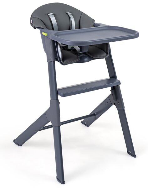 Costway Seggiolone pappa evolutivo lavabile 6-36 mesi vassoio regolabile, Seggiolone portatile metallo grigio cuscino cintura